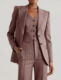 Pinstripe Women's Blazers Mother of the Bride Elegant Long Sleeve with Buttons