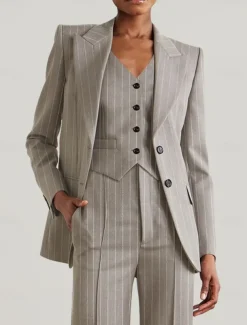 Pinstripe Women's Blazers Mother of the Bride Elegant Long Sleeve with Buttons