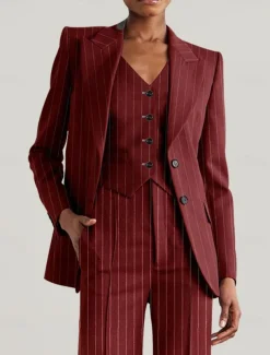 Pinstripe Women's Blazers Mother of the Bride Elegant Long Sleeve with Buttons