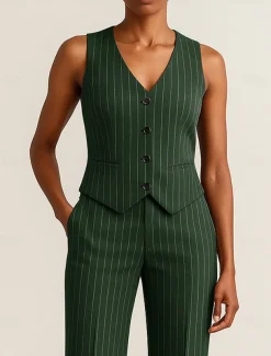 Pinstripe Women's Suits Vest Mother of the Bride Elegant Simple V Neck Sleeveless Sleeve with Buttons