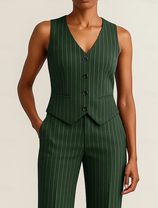 Pinstripe Women's Suits Vest Mother of the Bride Elegant Simple V Neck Sleeveless Sleeve with Buttons