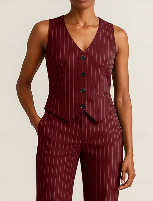 Pinstripe Women's Suits Vest Mother of the Bride Elegant Simple V Neck Sleeveless Sleeve with Buttons