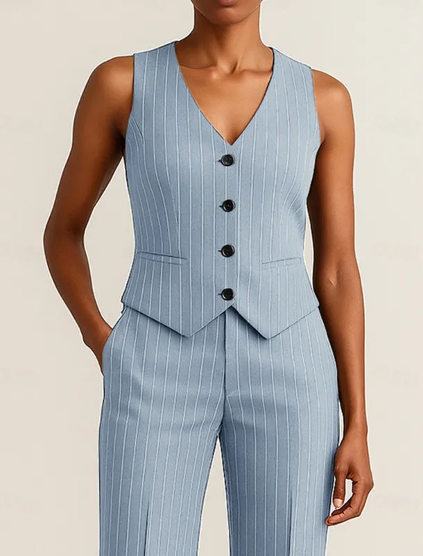 Pinstripe Women's Suits Vest Mother of the Bride Elegant Simple V Neck Sleeveless Sleeve with Buttons