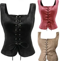Pirate Viking Retro Vintage Medieval Renaissance Suede Vest Women's Costume Vintage Cosplay LARP Top Halloween