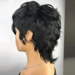 Pixie Cut Wig for Black Women 100% Virgin Human Hair None Lace Front Layered Wigs with Bangs Brazilian Real Human Hair Short Pixie Wigs for Black Women Daily Use Natual Black Color