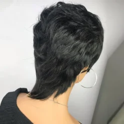 Pixie Cut Wig for Black Women 100% Virgin Human Hair None Lace Front Layered Wigs with Bangs Brazilian Real Human Hair Short Pixie Wigs for Black Women Daily Use Natual Black Color