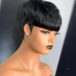 Pixie Cut Wig Human Hair Wigs For Black Women Short Layered Pixie Cut Wigs Full Machine Made Wigs Brazilian Virgin Human Hair Wigs For Women Glueless Wigs Natural Black Color