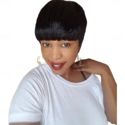 Pixie Cut Wig Human Hair Wigs For Black Women Short Layered Pixie Cut Wigs Full Machine Made Wigs Brazilian Virgin Human Hair Wigs For Women Glueless Wigs Natural Black Color