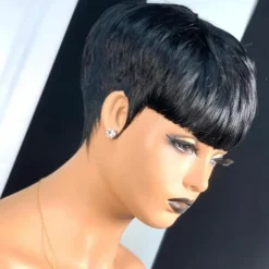Pixie Cut Wig Human Hair Wigs For Black Women Short Layered Pixie Cut Wigs Full Machine Made Wigs Brazilian Virgin Human Hair Wigs For Women Glueless Wigs Natural Black Color