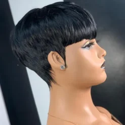 Pixie Cut Wig Human Hair Wigs For Black Women Short Layered Pixie Cut Wigs Full Machine Made Wigs Brazilian Virgin Human Hair Wigs For Women Glueless Wigs Natural Black Color