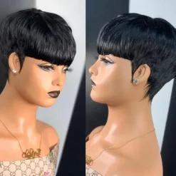 Pixie Cut Wig Human Hair Wigs For Black Women Short Layered Pixie Cut Wigs Full Machine Made Wigs Brazilian Virgin Human Hair Wigs For Women Glueless Wigs Natural Black Color