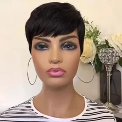 Pixie Cut Wig Human Hair Wigs For Black Women Short Human Hair Wigs with Bangs Pixie Cut Short Straight Black Wigs Full Machine Made Glueless Wigs