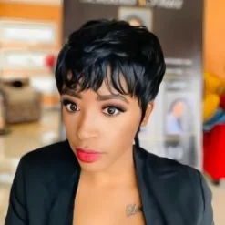 Pixie Cut Wig Human Hair Wigs For Black Women Short Human Hair Wigs with Bangs Pixie Cut Short Straight Black Wigs Full Machine Made Glueless Wigs