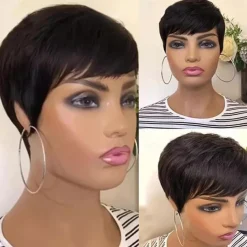 Pixie Cut Wig Human Hair Wigs For Black Women Short Human Hair Wigs with Bangs Pixie Cut Short Straight Black Wigs Full Machine Made Glueless Wigs