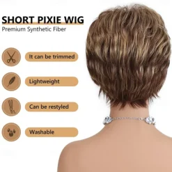 Pixie Layered Short Blonde Brown Wigs for White Women With Bangs Realistic Wig Synthetic Heat Resistant Wigs Daily Use Wig