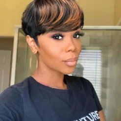 Pixie Layered Wavy Wigs Black with Brown F1B/30 Color Glueless Short Curly Wigs Pixie Cut Wig Human Hair Short Human Hair Wigs for Black Women