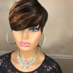 Pixie Layered Wavy Wigs Black with Brown F1B/30 Color Glueless Short Curly Wigs Pixie Cut Wig Human Hair Short Human Hair Wigs for Black Women