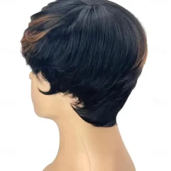 Pixie Layered Wavy Wigs Black with Brown F1B/30 Color Glueless Short Curly Wigs Pixie Cut Wig Human Hair Short Human Hair Wigs for Black Women