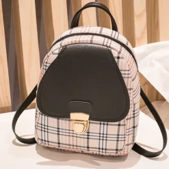 Plaid Mini Backpack with Leather Flap and Buckle – Stylish and Compact Back to School Bag in Multiple Colors
