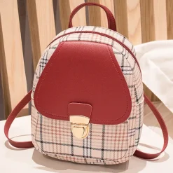 Plaid Mini Backpack with Leather Flap and Buckle – Stylish and Compact Back to School Bag in Multiple Colors