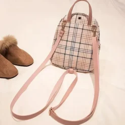 Plaid Mini Backpack with Leather Flap and Buckle – Stylish and Compact Back to School Bag in Multiple Colors