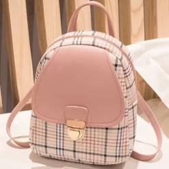 Plaid Mini Backpack with Leather Flap and Buckle – Stylish and Compact Back to School Bag in Multiple Colors