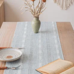 Plain Simple Striped Fringed Table Runner with Tassel 87 inch Long 35 x 220cm