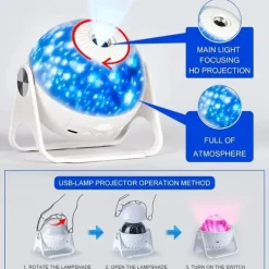 Planetarium Projector Lights Galaxy Projection 7 in 1 with 360 Rotating Nebula Moon Night Lamp Planet Aurora for Baby Bedroom Ceiling Game Room Party Bar