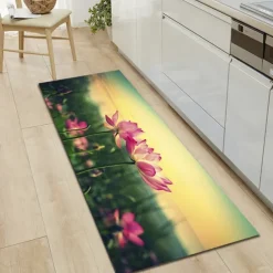 Plant Floral Area Rug Kitchen Mat Non-Slip Oil Proof Floor Mat Livingroom Rug Indoor Outdoor Mat Bedroom Decor Bathroom Mat Entrance Rug Door Mat