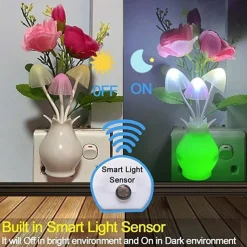 Plug in LED Night Light Auto Dusk to Dawn Sensor Energy Saving Lamp Dream Nightlight Valentines Rose Flower Mushroom Night Lights for Bedroom Bathroom Living Room Kitchen Hallway