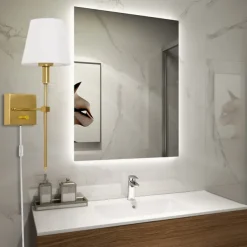 Plug in Wall Sconce Dimmable Wall Sconces 1pcs, White Fabric Shade Wall Lamp with 6Ft Plug in Cord, Indoor Wall Lights Wall Mounted Light Fixture, for Bedroom Living Room Hallway, Gold