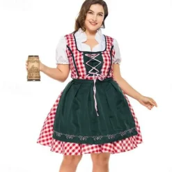 Plus Size Oktoberfest Traditional German Beer Girl Costume Dirndl Blouse Trachtenkleider Apron 3PCS Munich Bavarian Costume