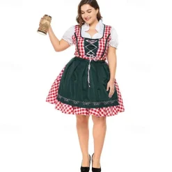 Plus Size Oktoberfest Traditional German Beer Girl Costume Dirndl Blouse Trachtenkleider Apron 3PCS Munich Bavarian Costume