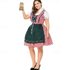 Plus Size Oktoberfest Traditional German Beer Girl Costume Dirndl Blouse Trachtenkleider Apron 3PCS Munich Bavarian Costume