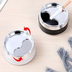 Pocket Ashtray Outdoor Tabletop Ashtrays Stainless Steel Ashtray, Sealed Windproof Ashtray, Living Room Household Rotary Thickening Ashtray