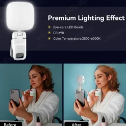 Pocket Fill Light Rechargeable Soft Selfie Light, Portable LED Phone Light Clip for Phone Camera Laptop, Makeup Conference Vlog