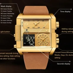 POEDAGAR Luxury Men Quartz Watch Sports Rectangle Waterproof Multifunction Analog Quartz Wristwatch Luminous Calendar Men Watch Digital Men's Watches