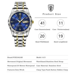 POEDAGAR Luxury Men Quartz Watches Business Top Brand Man Wristwatch Waterproof Luminous Date Week Quartz Men's Watch