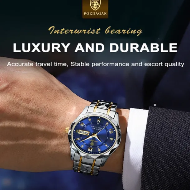 POEDAGAR Luxury Men Quartz Watches Business Top Brand Man Wristwatch Waterproof Luminous Date Week Quartz Men's Watch