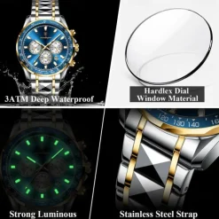 POEDAGAR Luxury Sports Watch Men Quartz Waterproof Luminous Date Chronograph Men's Watches Stainless Steel Man Watch Male Clock