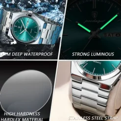 POEDAGAR Men Quartz Watch Minimalist Outdoor Fashion Casual Luminous Calendar Date Week Waterproof Steel Watch