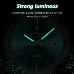 POEDAGAR Men Quartz Watch Minimalist Outdoor Fashion Casual Luminous Calendar Date Week Waterproof Steel Watch