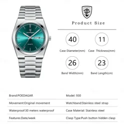 POEDAGAR Men Quartz Watch Minimalist Outdoor Fashion Casual Luminous Calendar Date Week Waterproof Steel Watch