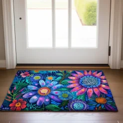 Pointillism Flowers Doormat Floor Mats Washable Rugs Kitchen Mat Non-Slip Oil Proof Rug Indoor Outdoor Mat Bedroom Decor Bathroom Mat Entrance Rug