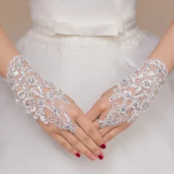 Polyester / Terylene Wrist Length Glove Sweet Style / Flower Style With Floral / Crystals / Rhinestones Wedding / Party Glove