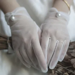 Polyester Wrist Length Glove Gloves / Imitation Pearl With Faux Pearl / Pure Color Wedding / Party Glove