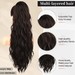 Ponytail Extension 26 Inch Drawstring Ponytail Hair Extensions for WomenLong Curly Wavy Ponytail Natural Wavy Synthetic Hairpiece for Women Daily Use party