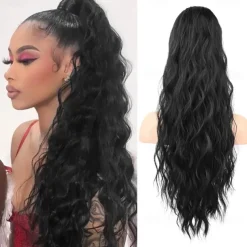 Ponytail Extension 26 Inch Drawstring Ponytail Hair Extensions for WomenLong Curly Wavy Ponytail Natural Wavy Synthetic Hairpiece for Women Daily Use party