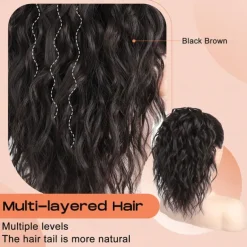 Ponytail Extension, 14" Short Wavy Drawstring Ponytail Lightweight Multi Layered Fake Pony Tails Hair Extensions Natural Soft Clip in Hair Extensions Ponytail