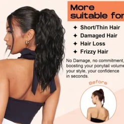Ponytail Extension, 14" Short Wavy Drawstring Ponytail Lightweight Multi Layered Fake Pony Tails Hair Extensions Natural Soft Clip in Hair Extensions Ponytail